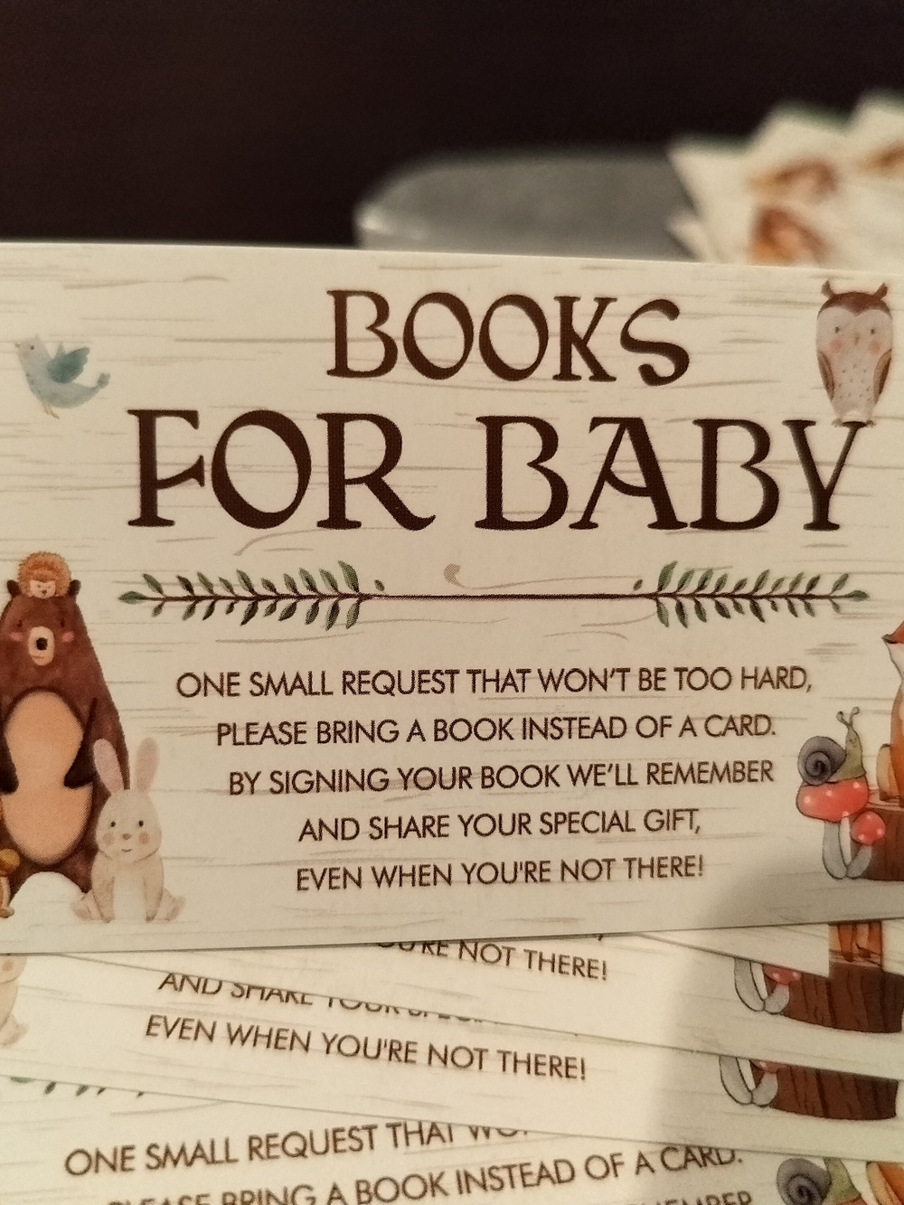 'Books for Baby' Woodland Baby Shower Bring Books For Baby Invitation Insert 20